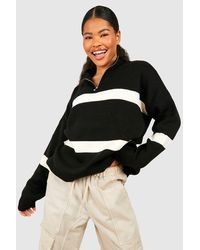 Boohoo - Petite Half Zip Stripe Sweater - Lyst