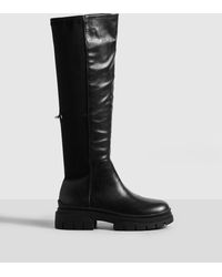Boohoo - Stretch Panel Knee High Chunky Boots - Lyst