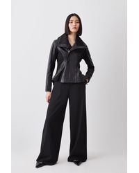 Karen Millen - Leather Drape And Ponte Waterfall Hem Jacket - Lyst