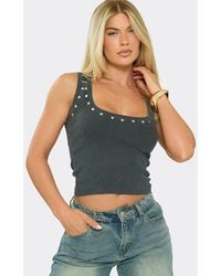 EGO - Sleeveless Square Neck Studded Ribbed Vest - Lyst