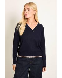 Wallis - Petite Contrast Hem V Neck Knitted Jumper - Lyst