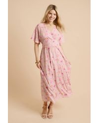 Dorothy Perkins - Ditsy Cape Sleeve Plunge V Neck Maxi Dress - Lyst