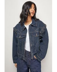 Warehouse - Whipstitch Detail Washed Denim Jacket - Lyst