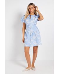 Dorothy Perkins - Tie Front Button Detail Puff Sleeve Mini Dress - Lyst