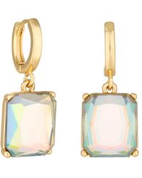 Mood - Gold Crystal Aurora Borealis Emerald Cut Huggie Hoop Earrings - Lyst