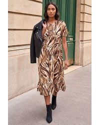 Roman - Abstract Print Tie Front Smock Dress - Lyst