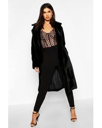 Boohoo - Textured Faux Fur Belted Coat - Lyst