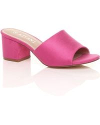 AJVANI - Mid Block Heel Peep Toe Mules Sandals - Lyst