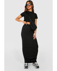 Boohoo - Cotton Black High Waisted Maxi Skirt - Lyst