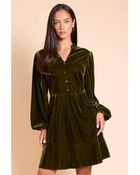 Dorothy Perkins - Button Front Collar Velvet Mini Dress - Lyst