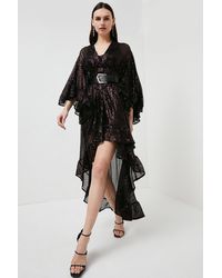 Karen Millen - Sequin Drama Sleeve Woven Kimono Maxi Dress - Lyst