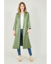 Yumi' - Green Satin Feel Longline Kimono Jacket - Lyst