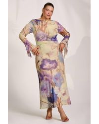 Jolie Moi - Long Sleeve Slash Neck Mesh Maxi Dress - Lyst