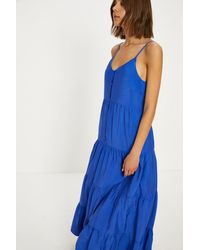 Oasis - Button Front Textured Tiered Maxi Dress - Lyst