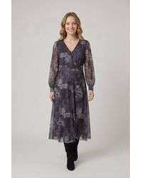 Izabel London - Floral Mesh Layer Long Sleeve Midi Dress - Lyst