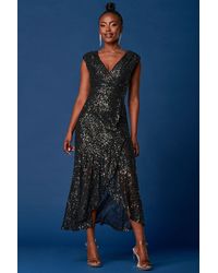 Jolie Moi - Sequin Wrap Ruffle Hem Maxi Dress - Lyst