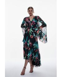 Karen Millen - Drama Kimono Floral Woven Midi Dress - Lyst
