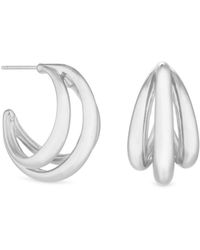Mood - Silver Polished Triple Hoop Earrings - Lyst