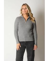 Solo - Cable Knit Quarter-Zip Sweater With Button Cuff Detail - Lyst