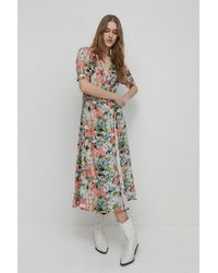 Warehouse - Short Sleeve Wrap Midi Dress In Floral - Lyst