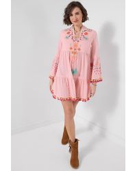 Joe Browns - Textured Dobby Tunic Dress With Embroidery & Pompom Trim - Lyst