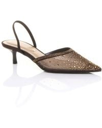 AJVANI - Low Mid Kitten Heel Diamante Mesh Pointed Toe Slingback Mules - Lyst
