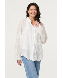 Izabel London - Embroidered Long Sleeve Semi Sheer Shirt - Lyst