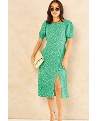 SARTA - Star Print Puff Sleeve Midi Tea Dress - Lyst