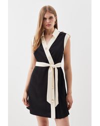 Karen Millen - Contrast Twill Collared Mini Dress - Lyst