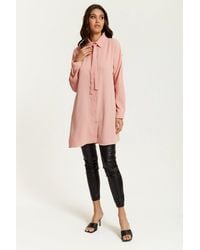 Hoxton Gal - Oversized Tie Detailed Shirt Tunic With Long Sleeves - Lyst