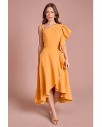 Coast - One Shoulder Crepe Ruffle Midi Dress - Lyst