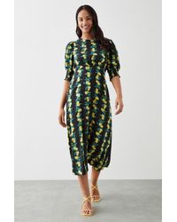 Dorothy Perkins - Lemon Print Shirred Cuff Midi Dress - Lyst