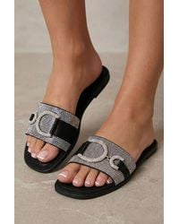 LARANGE - Rhinestone D-Buckle Flat Slides Sandals - Lyst