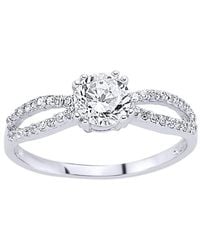 Jewelco London - Cz Split Shoulder-Set Solitaire Engagement Ring - Lyst