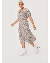 Nasty Gal - Plus Size Floral Wrap Puff Sleeve Midi Dress - Lyst