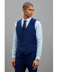 Burton - Tailored Fit Blue Self Check Waistcoat - Lyst