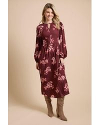 Dorothy Perkins - Berry Blouson Sleeve Printed Keyhole Midi Dress - Lyst