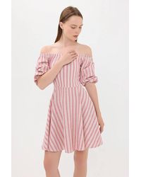 Hiccup - Striped Off-Shoulder Balloon Sleeves Mini Dress - Lyst