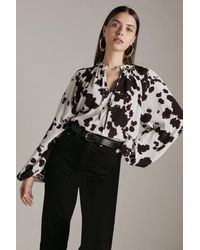 Karen Millen - Print Woven Tie Front Blouse - Lyst