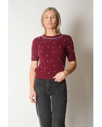 Solo - Embellished Knit Short Sleeve Jumper - Lyst