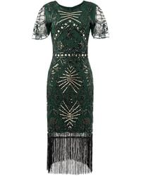 MODISHION - 1920S Art Deco Short-Sleeve Sequin Fringed Flapper Dress - Lyst