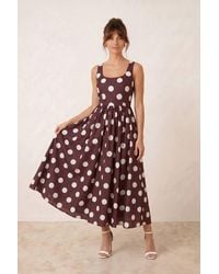 Style Cheat - Davica Chocolate Cream Polka Dot Midi Dress - Lyst