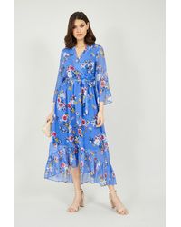 Yumi' - Floral Butterfly Wrap High Low Dress In Blue - Lyst