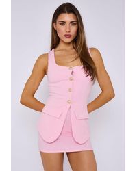 Stylewise - Longline Button-Through Waistcoat & Mini Skirt Co-Ord - Lyst