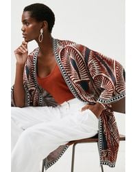 Karen Millen - Slinky Knit Havanna Jacquard Kimono Cardi - Lyst