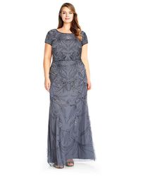 Adrianna Papell - Plus Long Beaded Dress - Lyst