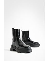 Boohoo - Double Sole Croc Chunky Chelsea Boots - Lyst