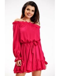 Love Lace - Viscose Long Sleeve A-Line Dress With Belt - Lyst
