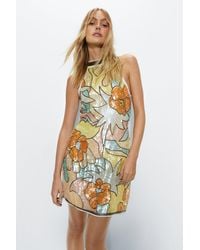 Warehouse - Floral Sequin Halter Mini Dress - Lyst