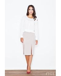Love Lace - Classic High Waisted Skirt With Front Slits Lined Style 44456 - Lyst